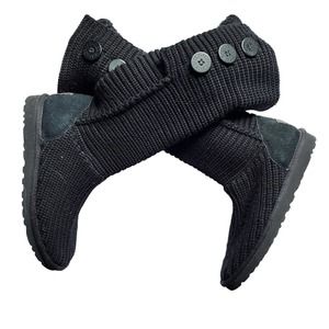 UGG Classic Cardy BLACK Size 8 Tall Knit Sheepskin Sole Boots Wear 2 Ways 5819